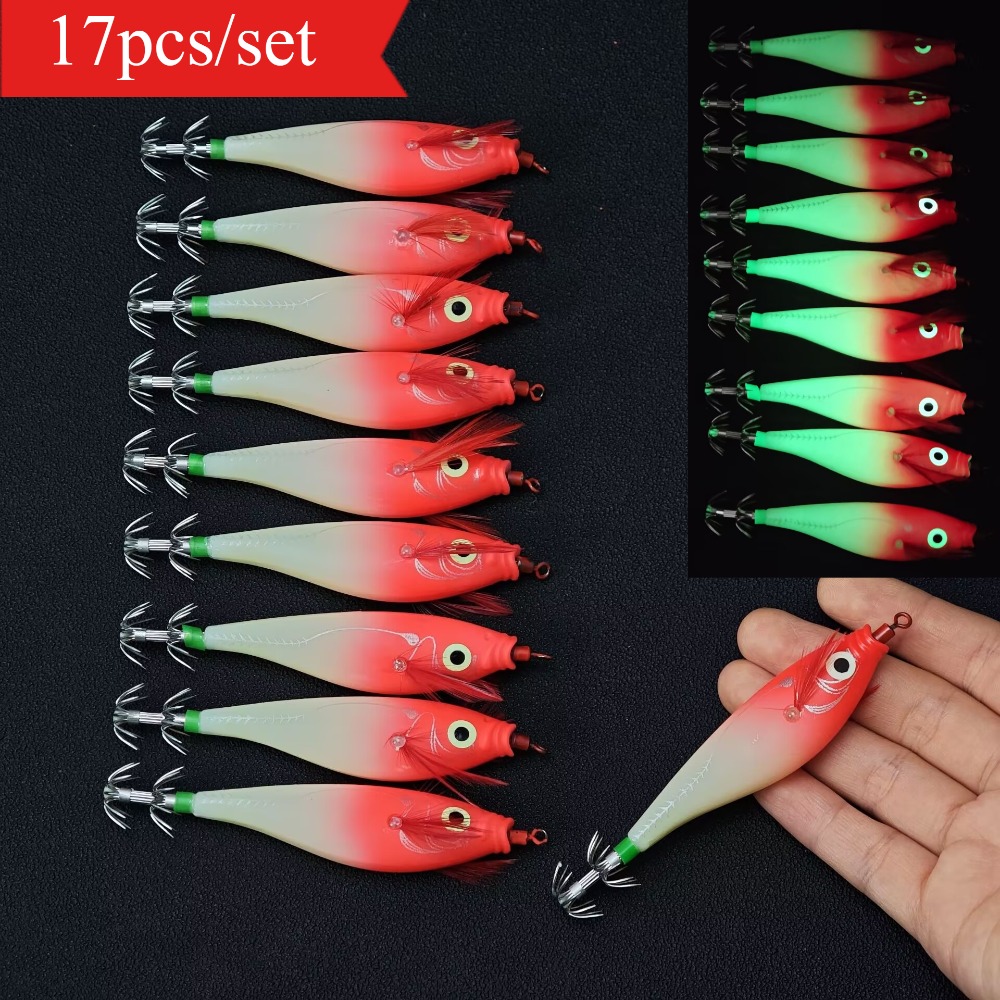 Fishing Hook Jig - 17pcs 10cm Glow Squid Jig Hook