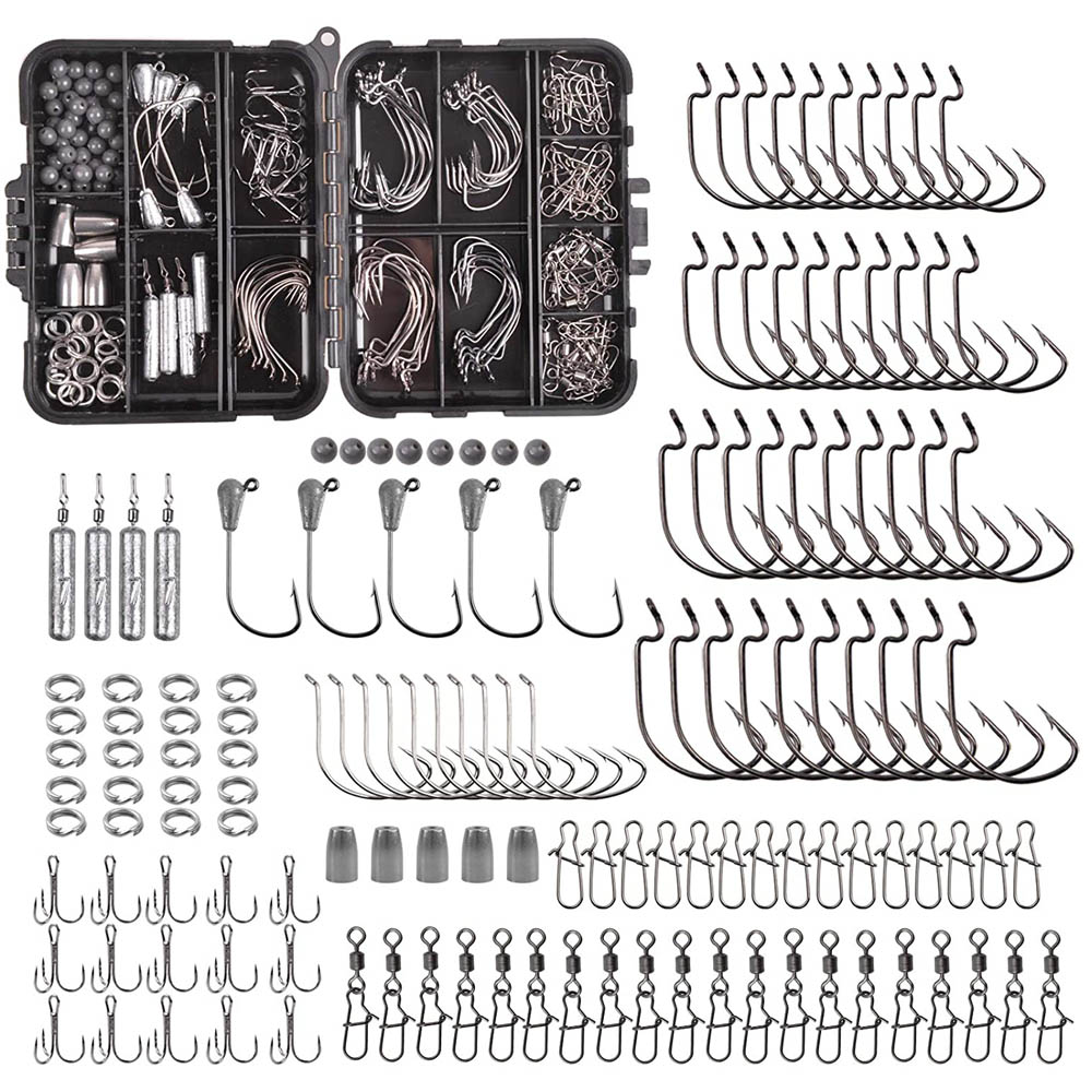 Fishing Hook Jig - 166PCS Fishing tackle box Including worm