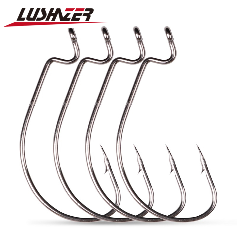 LUSHAZER 10pcs/lot Carbon Stee - Fishing Hook Offset 评论和价格